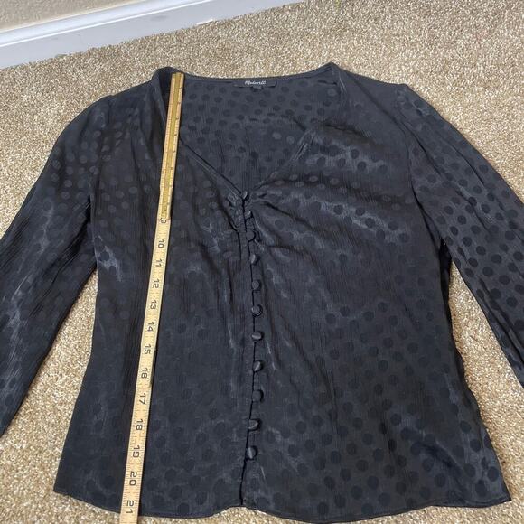 Madewell Top blouse smocked daylight woven Swiss dot black button up V-neck SZ 2 - Picture 4 of 14